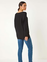 Roman Black Hotfix Dandelion Stretch Knit Top - Image 3 of 5