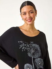 Roman Black Hotfix Dandelion Stretch Knit Top - Image 4 of 5