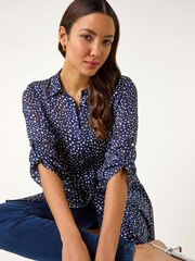 Roman Blue Speckled Print Collared Shirt - Image 1 of 5