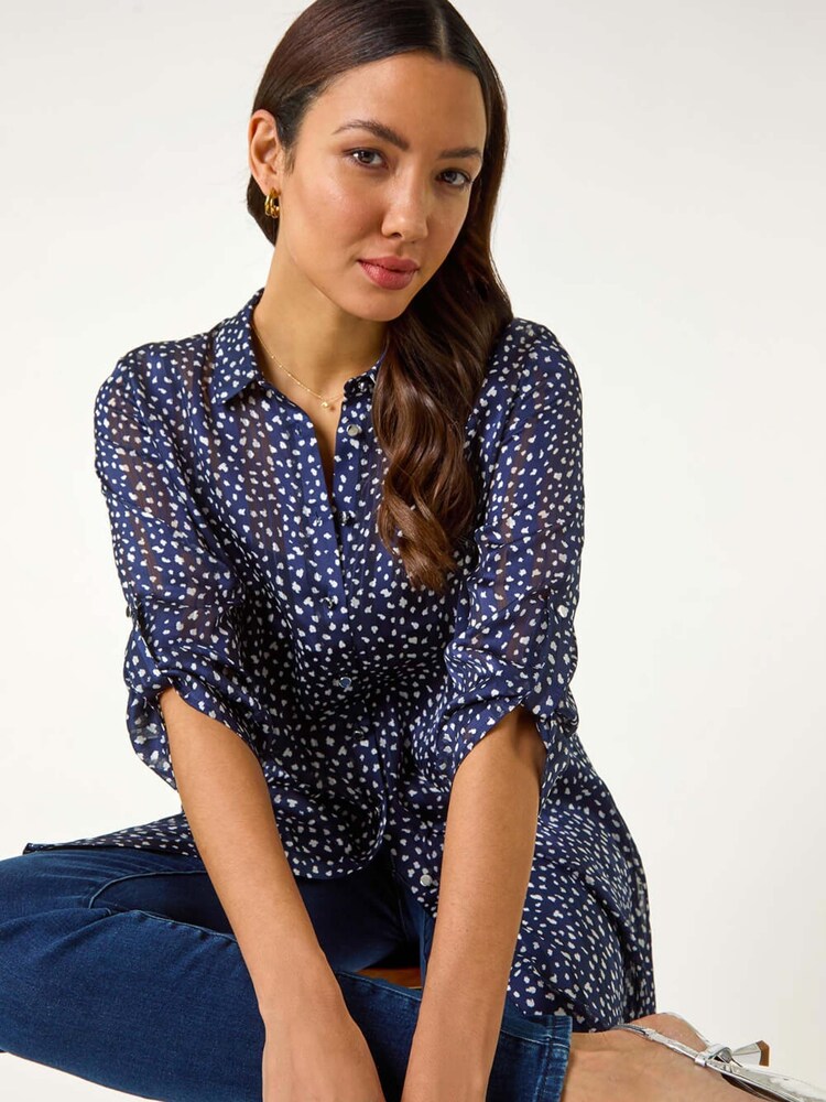 Roman Blue Speckled Print Collared Shirt - Image 1 of 5