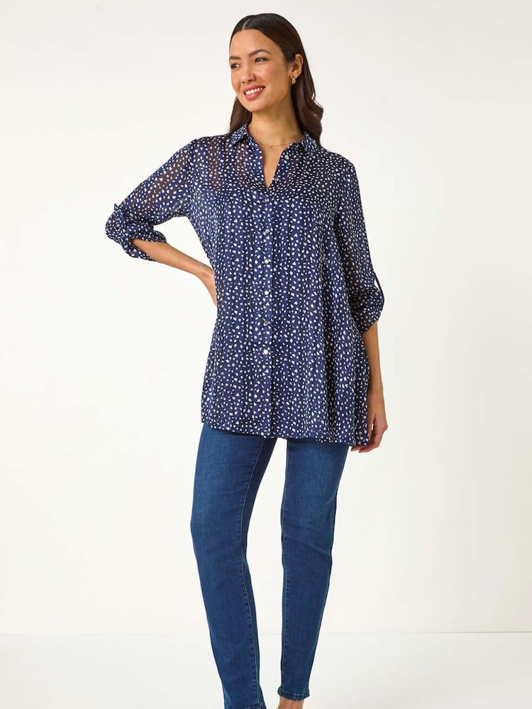 Roman Blue Speckled Print Collared Shirt - Image 2 of 5