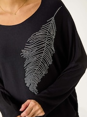 Roman Black Hotfix Feather Stretch Knit Top - Image 5 of 5