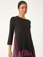 Rot - Roman Stretch-Top mit Animal Print und kontrastierendem Mesh-Saum - Bild 4 von 5