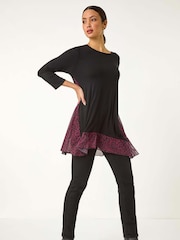 Rot - Roman Stretch-Top mit Animal Print und kontrastierendem Mesh-Saum - Bild 5 von 5