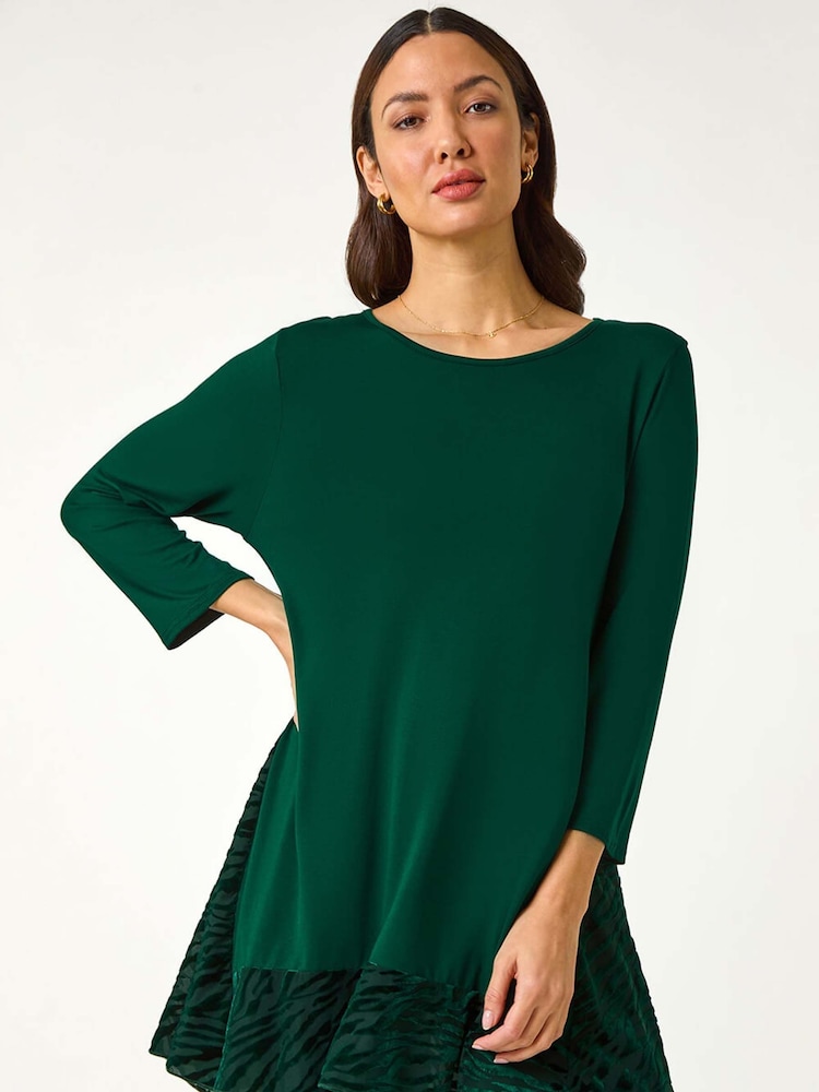 Roman Green Velvet Animal Print Hem Tunic Top - Image 1 of 5