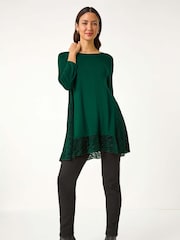 Roman Green Velvet Animal Print Hem Tunic Top - Image 2 of 5