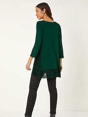 Roman Green Velvet Animal Print Hem Tunic Top - Image 3 of 5