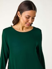 Roman Green Velvet Animal Print Hem Tunic Top - Image 4 of 5