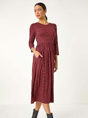 Roman Red Geometric Pocket Stretch Midi Dress - Image 1 of 5