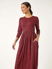 Roman Red Geometric Pocket Stretch Midi Dress - Image 2 of 5