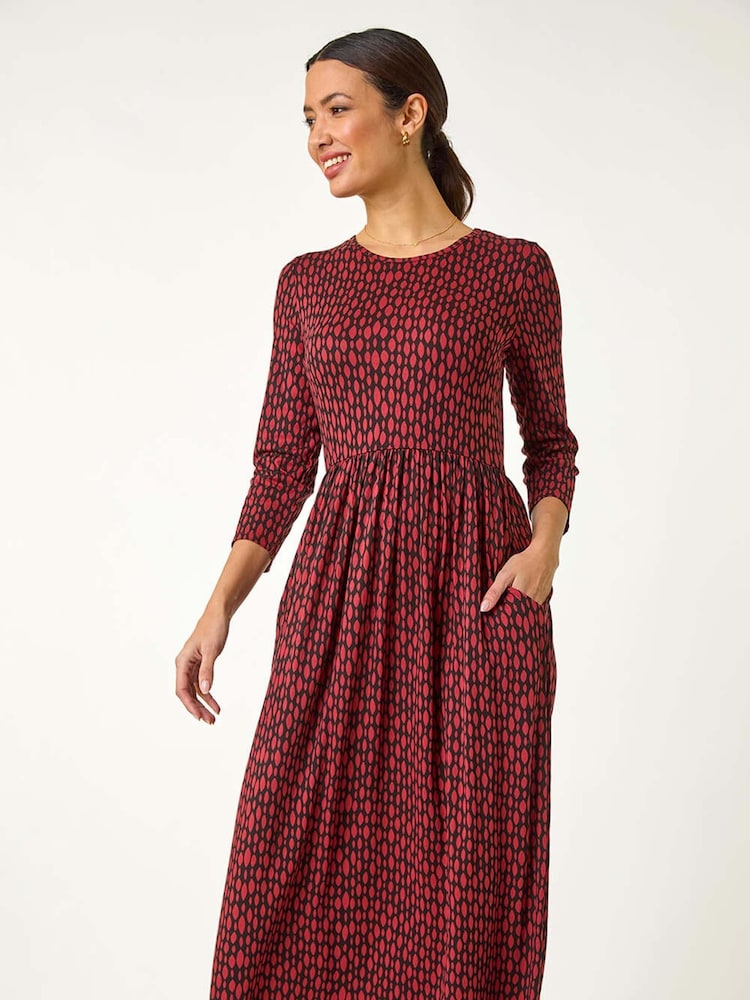 Roman Red Geometric Pocket Stretch Midi Dress - Image 2 of 5