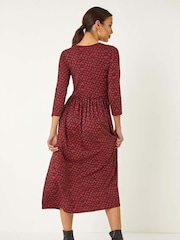 Roman Red Geometric Pocket Stretch Midi Dress - Image 3 of 5