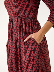 Roman Red Geometric Pocket Stretch Midi Dress - Image 5 of 5