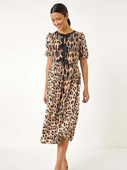Roman Natural Animal Print Tie Detail Midi Dress - Image 1 of 5