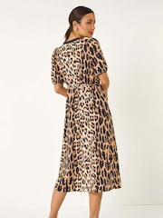 Roman Natural Animal Print Tie Detail Midi Dress - Image 3 of 5