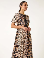 Roman Natural Animal Print Tie Detail Midi Dress - Image 4 of 5