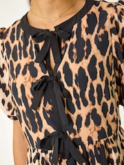 Roman Natural Animal Print Tie Detail Midi Dress - Image 5 of 5