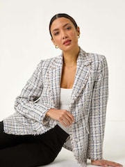 Roman Black Check Frayed Edge Boucle Button Jacket - Image 1 of 5