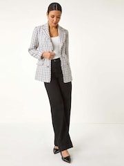 Roman Black Check Frayed Edge Boucle Button Jacket - Image 2 of 5