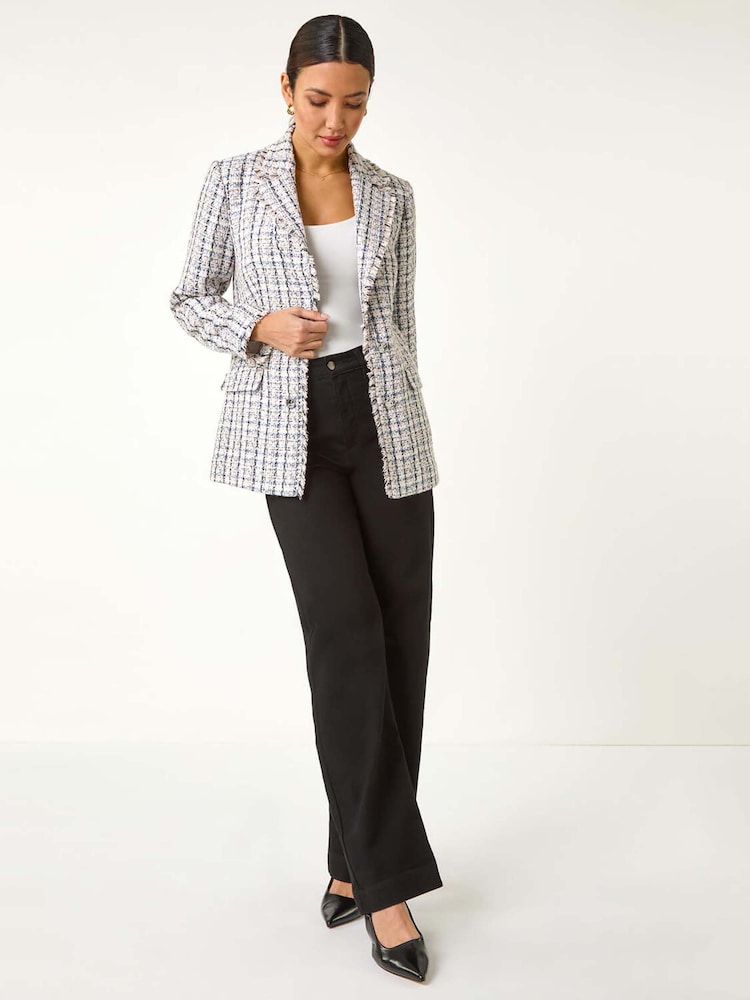 Roman Black Check Frayed Edge Boucle Button Jacket - Image 2 of 5
