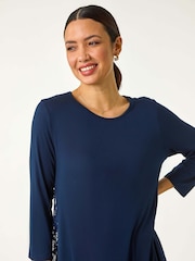 Roman Blue Lace Floral Print Hem Tunic Top - Image 4 of 5