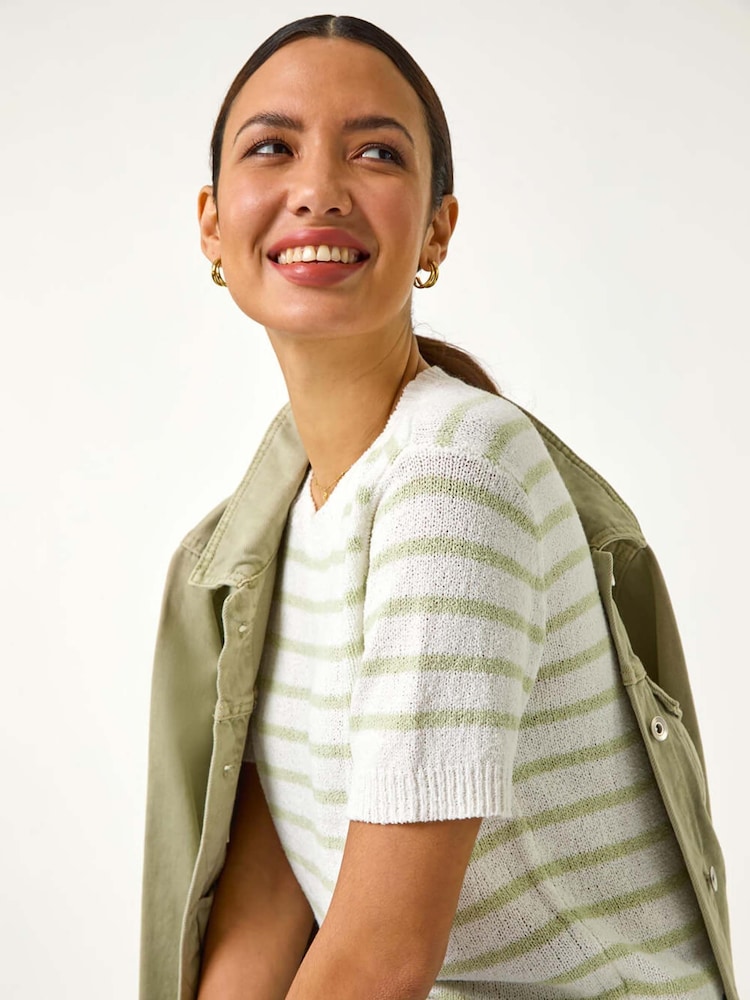 Roman Green Dainty Stripe Knit Top - Image 1 of 5