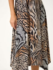 Roman Brown Animal Print Hanky Hem Midi Dress - Image 5 of 5
