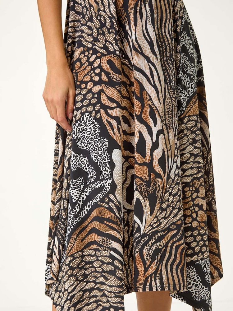 Roman Brown Animal Print Hanky Hem Midi Dress - Image 5 of 5