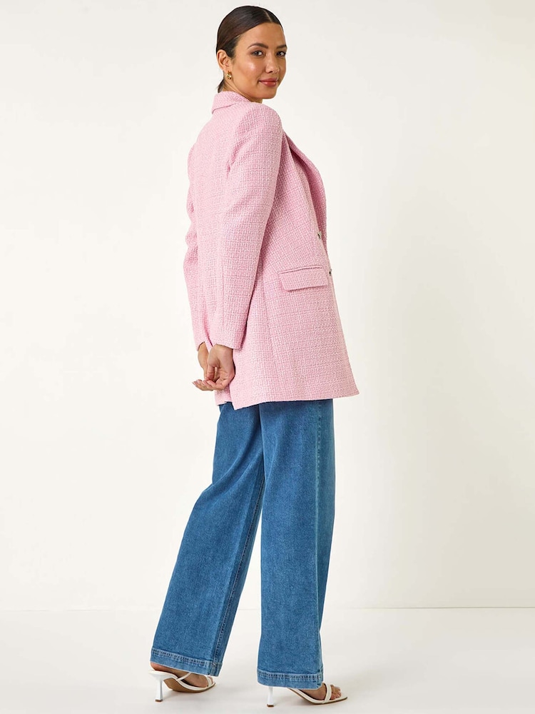 Roman Pink Tailored Longline Boucle Jacket - Image 3 of 5