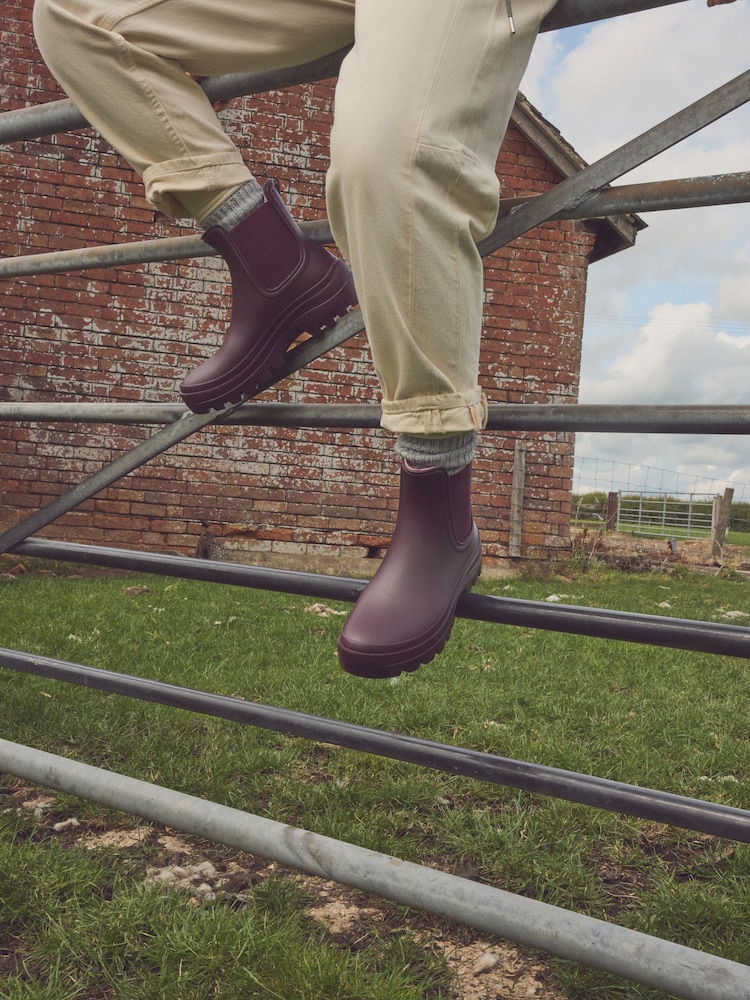 Burgundy Red Faux Fur Lined Chelsea Ankle Wellies - Image 1 of 5