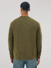 Khaki Green Regular Fit Boucle Crew Neck Jumper with Wool - Image 3 of 7