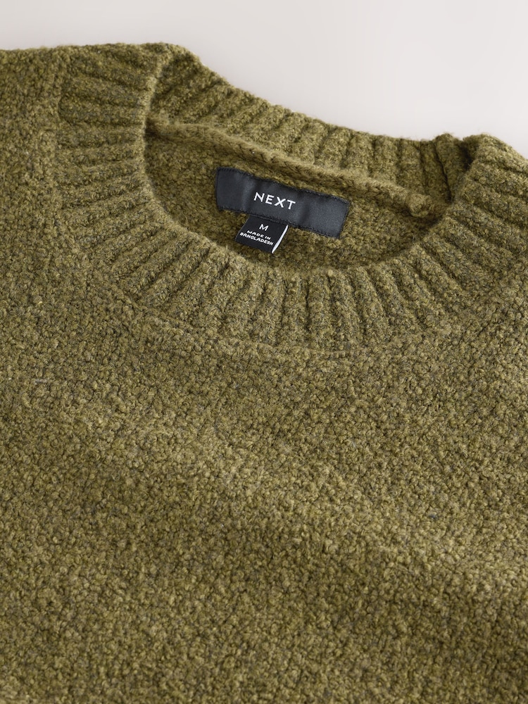 Khaki Green Regular Fit Boucle Crew Neck Jumper with Wool - Image 7 of 7 Khaki Green Regular Fit Boucle Crew Neck Jumper with Wool - Image 7 of 7