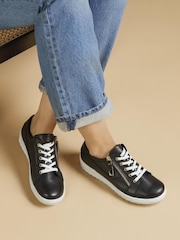Jones Bootmaker Black Wide Fit Ladies Side Zip Casual Trainers - Image 1 of 6
