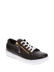Jones Bootmaker Black Wide Fit Ladies Side Zip Casual Trainers - Image 3 of 6