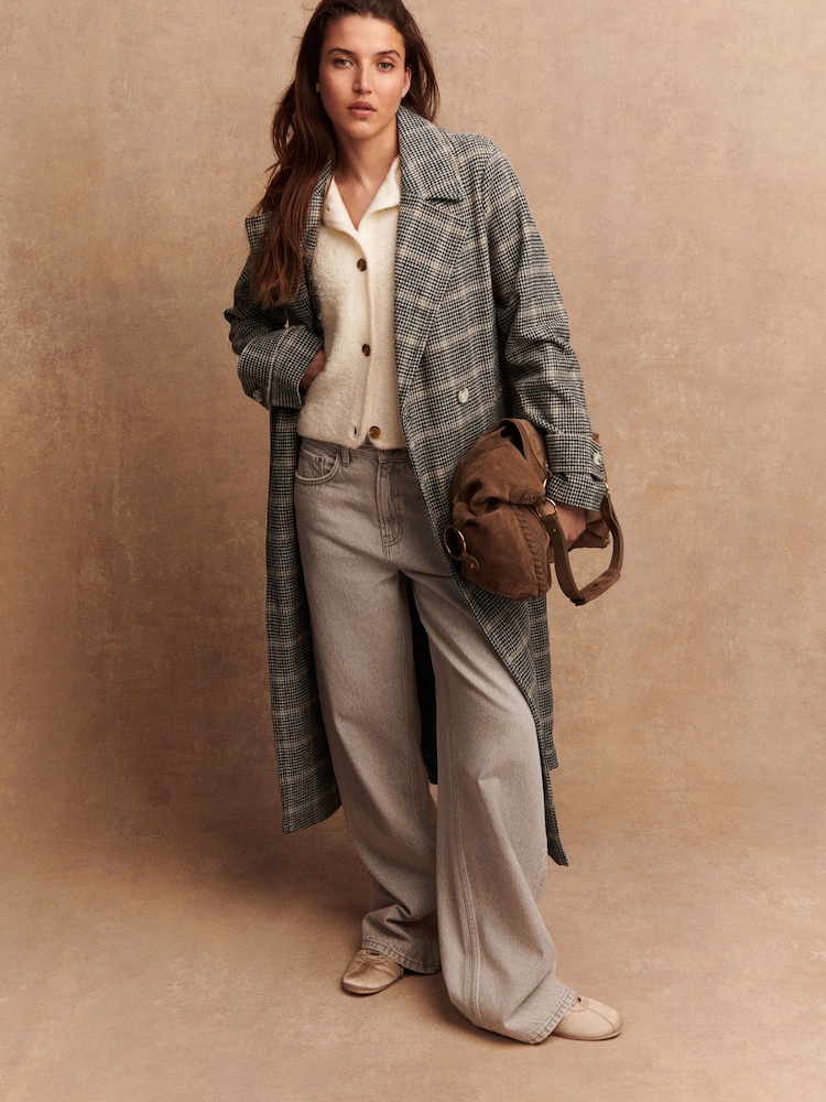 Brown Check Long Maxi Coat - Image 2 of 8