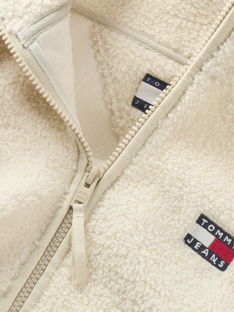 Tommy Jeans Natural Natural Teddy Zip Up Sweatshirt - Image 3 of 3 Tommy Jeans Natural Natural Teddy Zip Up Sweatshirt - Image 3 of 3