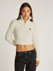 Tommy Jeans White White Reg Quarter Zip 100% Cotton Sweatshirt - Image 1 of 7