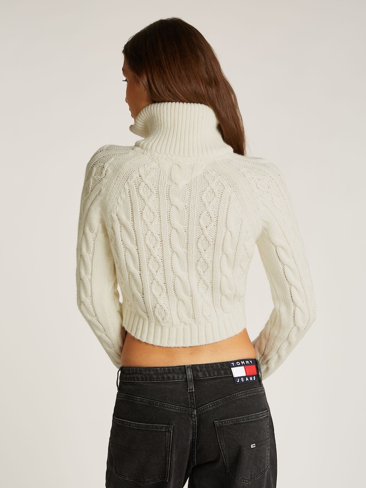 Tommy Jeans White White Reg Quarter Zip 100% Cotton Sweatshirt - Image 2 of 7