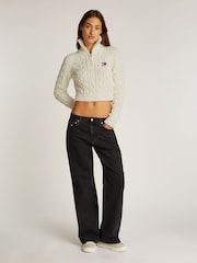Tommy Jeans White White Reg Quarter Zip 100% Cotton Sweatshirt - Image 3 of 7