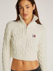 Tommy Jeans White White Reg Quarter Zip 100% Cotton Sweatshirt - Image 4 of 7
