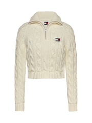 Tommy Jeans White White Reg Quarter Zip 100% Cotton Sweatshirt - Image 5 of 7