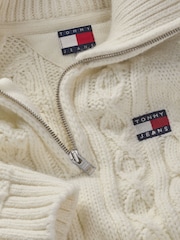 Tommy Jeans White White Reg Quarter Zip 100% Cotton Sweatshirt - Image 7 of 7