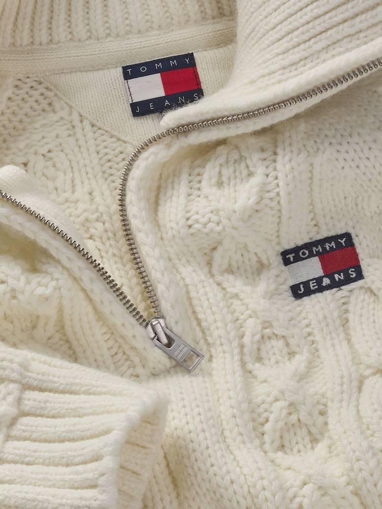 Tommy Jeans White White Reg Quarter Zip 100% Cotton Sweatshirt - Image 7 of 7