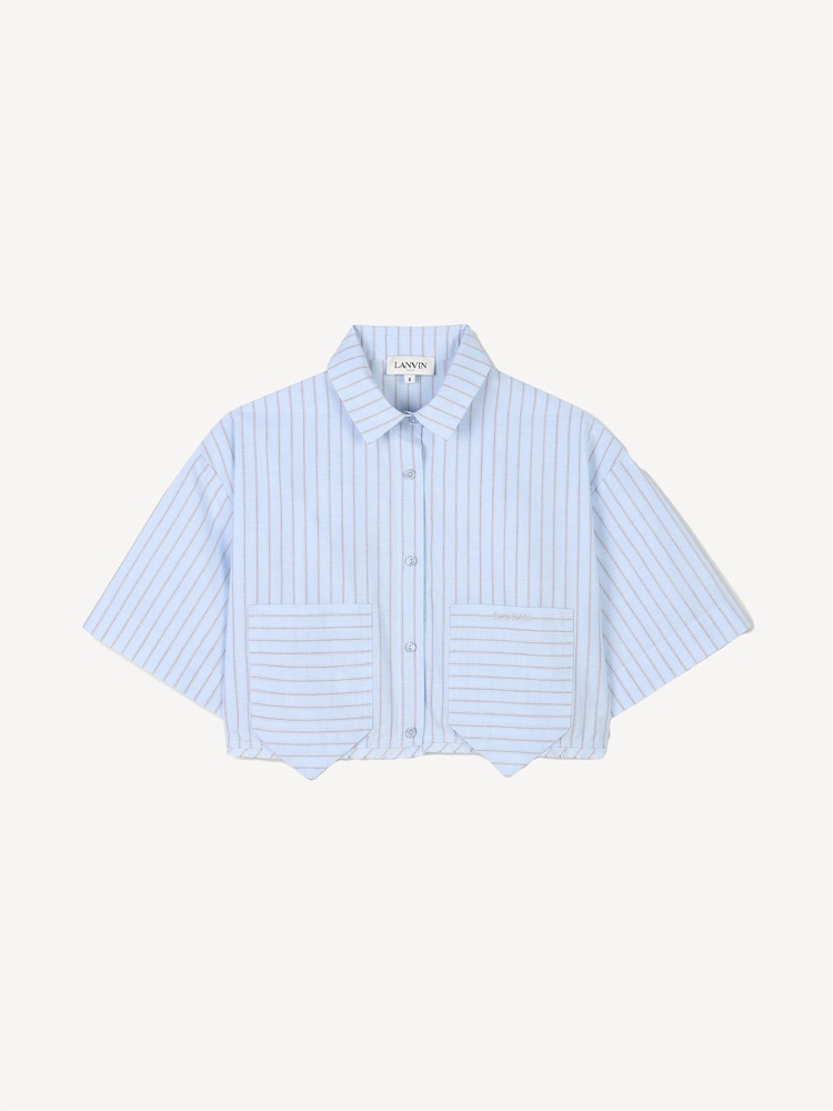 Lanvin Blue Stripe Shirt & Shorts Set With Back Logo - Image 1 of 5