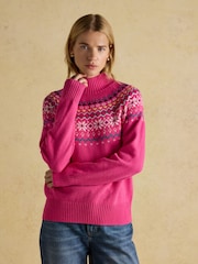 Rosa - Suéter Joules Alba Fairisle de gola alta e algodão Blend - Imagem 1 de 8