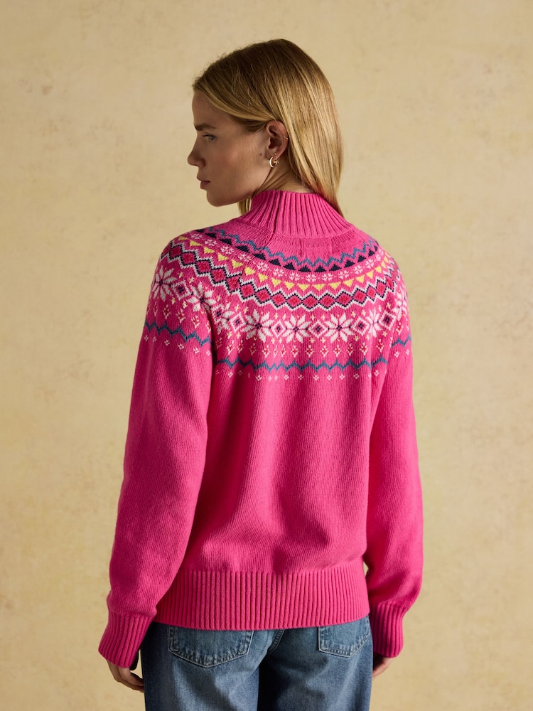 Joules Alba Pink Fairisle High Neck Cotton-Blend Jumper - Image 2 of 8 Joules Alba Pink Fairisle High Neck Cotton-Blend Jumper - Image 2 of 8