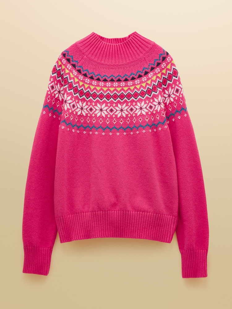Rosa - Suéter Joules Alba Fairisle de gola alta e algodão Blend - Imagem 8 de 8