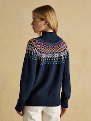 Joules Alba Navy Fairisle High Neck Cotton-Blend Jumper - Image 2 of 7