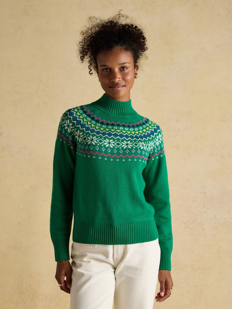 Verde - Suéter Joules Alba Fairisle de gola alta e algodão Blend - Imagem 1 de 8