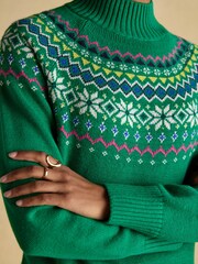 Verde - Suéter Joules Alba Fairisle de gola alta e algodão Blend - Imagem 6 de 8